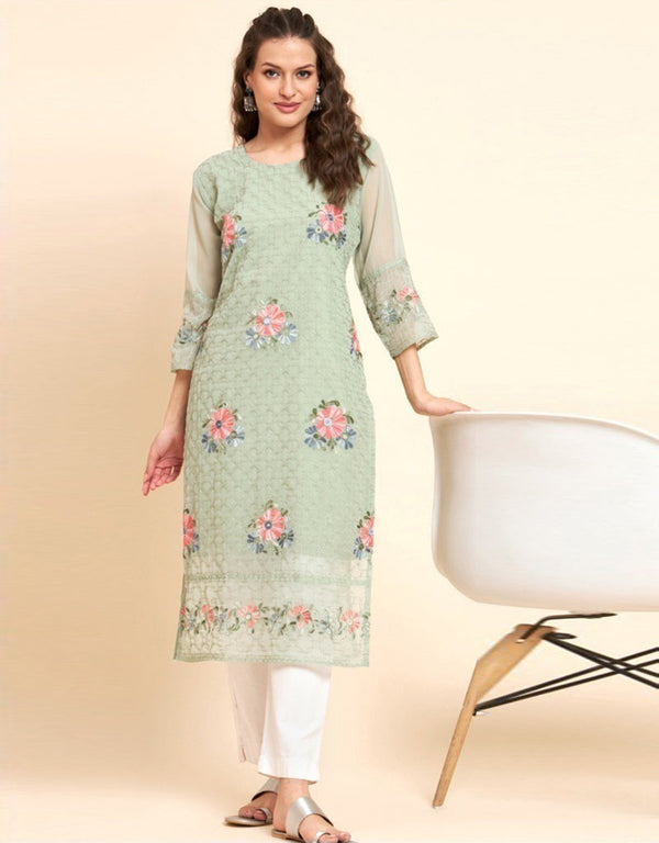 glamorous digital printed work georgette traditional function wear heavy georgette readymade kurti collection with pista 13419-prt19248 Front View