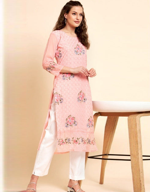 contemporary digital printed work georgette traditional function wear heavy georgette readymade kurti collection with pink 13419-prt19249 Front View