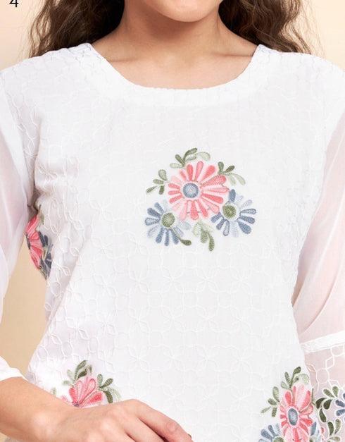 classy digital printed work georgette traditional function wear heavy georgette readymade kurti collection with white 13419-prt19250 Back View