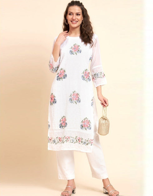 classy digital printed work georgette traditional function wear heavy georgette readymade kurti collection with white 13419-prt19250 Front View