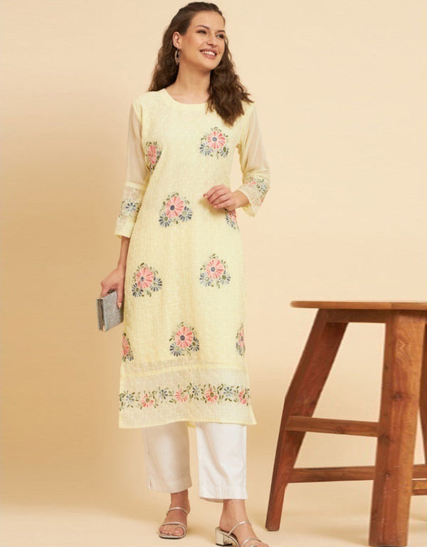 stylish digital printed work georgette traditional function wear heavy georgette readymade kurti collection with yellow 13419-prt19251 Front View