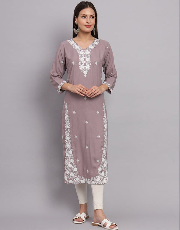 trendy embroidery work rayon designer readymade kurti collection with dusty rose 13424-prt19276 Front View