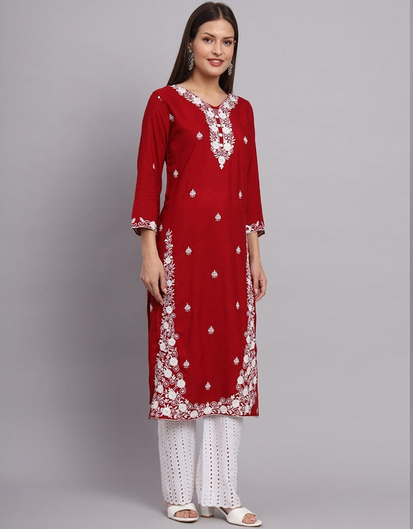 modern embroidery work rayon designer readymade kurti collection with red 13424-prt19280 Front View