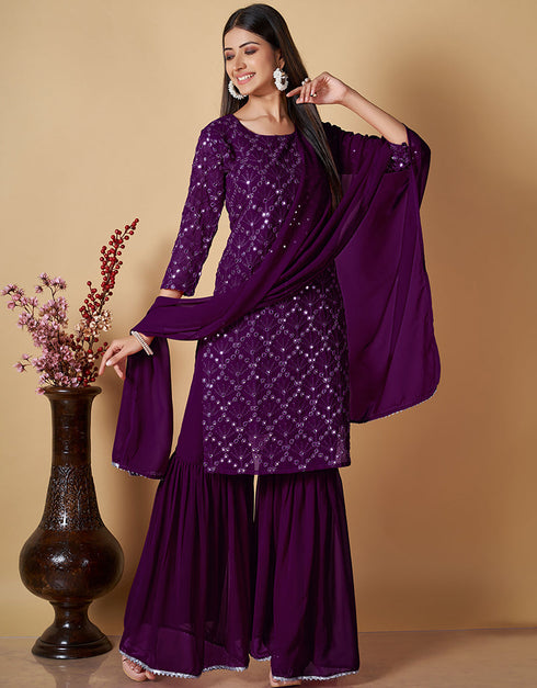 contemporary wine georgette heavy designer suit collection here with wine georgette 13427-prt19294 Front View