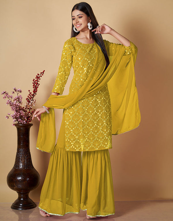 classy yellow georgette heavy designer suit collection here with yellow georgette 13427-prt19295 Front View
