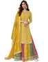 stylish yellow chinon heavy designer suit collection here with multi colour chinon 13429-prt19300 Back View