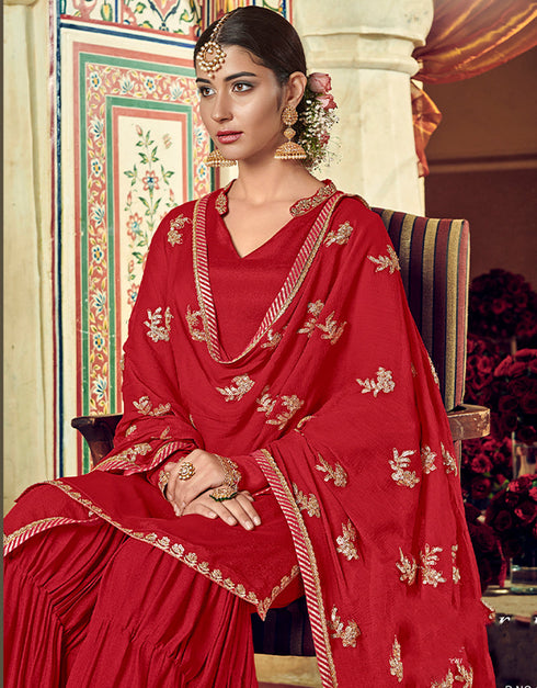 contemporary red georgette heavy designer suit collection here with red grgetsntn 13438-prt19371 Close-up View
