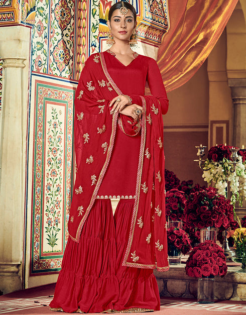 contemporary red georgette heavy designer suit collection here with red grgetsntn 13438-prt19371 Front View