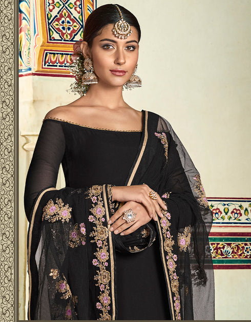 classy black georgette heavy designer suit collection here with black grgetsntn 13438-prt19372 Close-up View