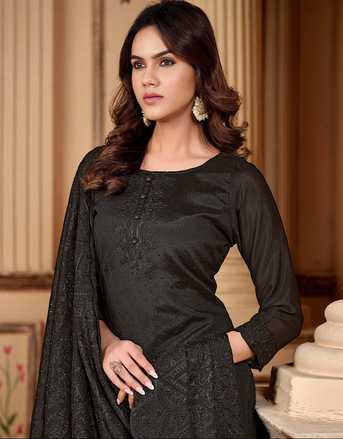 stylish black rangoli silk heavy designer suit collection here with black rangoli silk 13439-prt19373 Close-up View