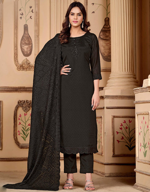 stylish black rangoli silk heavy designer suit collection here with black rangoli silk 13439-prt19373 Front View