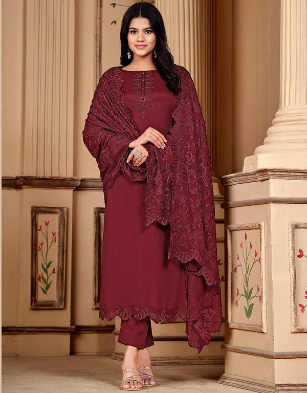 elegant maroon rangoli silk heavy designer suit collection here with maroon rangoli silk 13439-prt19376 Front View
