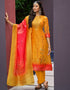 glamorous yellow chanderi jacquard heavy designer suit collection here with yellow pure viscose 13440-prt19381 Front View