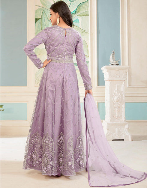 elegant violet net heavy designer suit collection here with violet japan satin 13441-prt19382 Close-up View