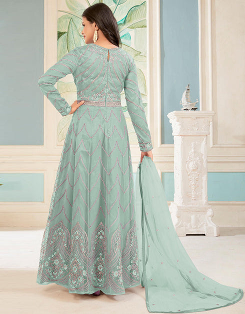 modern green net heavy designer suit collection here with green japan satin 13441-prt19385 Close-up View