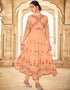 trendy peach faux georgette heavy designer suit collection here with peach dull santoon 13445-prt19404 Front View