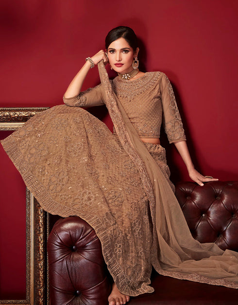 glamorous peach net with silk trendy designer party wear lehenga choli with peach net with silk 13446-prt19410 Close-up View