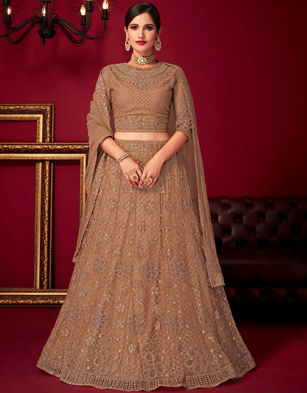 glamorous peach net with silk trendy designer party wear lehenga choli with peach net with silk 13446-prt19410 Front View
