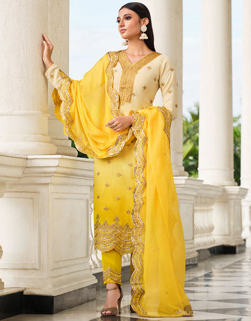 stylish yellow georgette designer party wear readymade salwar suit with yellow georgette 13447-prt19413 Close-up View