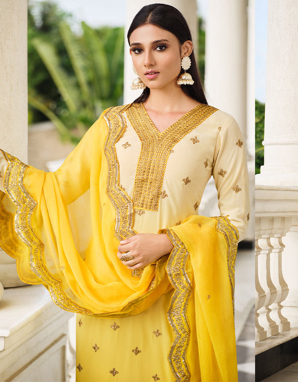 stylish yellow georgette designer party wear readymade salwar suit with yellow georgette 13447-prt19413 Front View