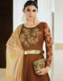 trendy chocklate brown handloom silk designer party wear readymade salwar suit with beige khadi silk 13447-prt19415 Close-up View