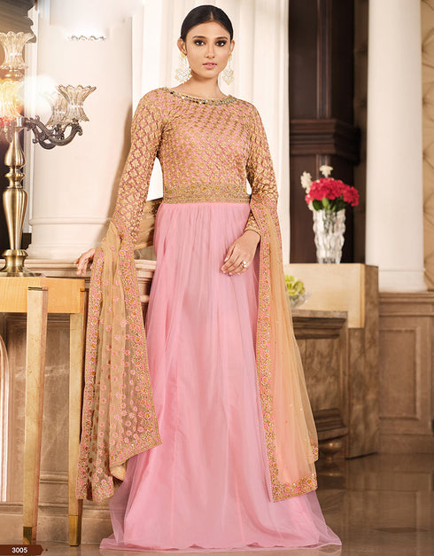 elegant peach net designer party wear readymade salwar suit with peach santoon 13447-prt19416 Close-up View