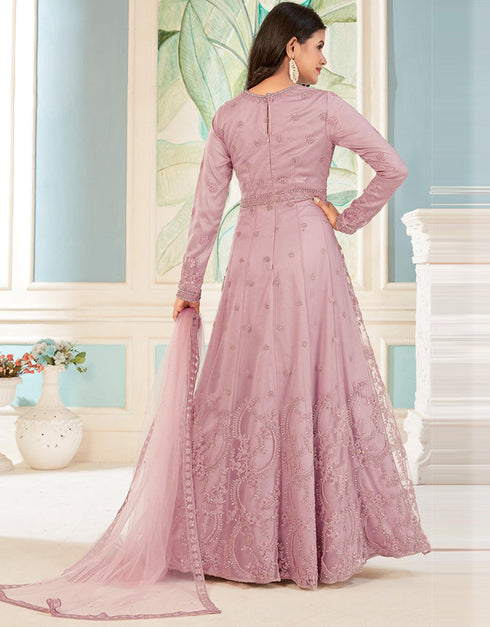 sleek pink net designer party wear readymade salwar suit with pink japan satin 13448-prt19418 Close-up View