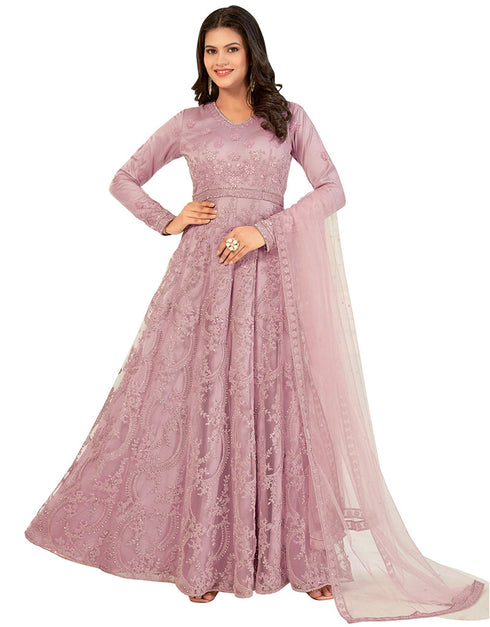sleek pink net designer party wear readymade salwar suit with pink japan satin 13448-prt19418 Back View