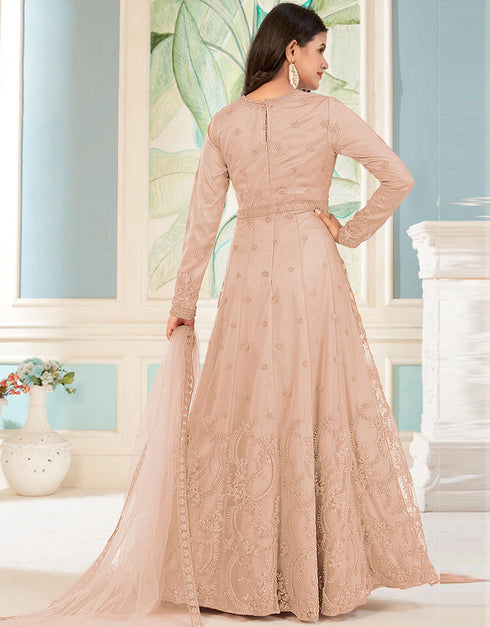modern peach net designer party wear readymade salwar suit with peach japan satin 13448-prt19419 Close-up View