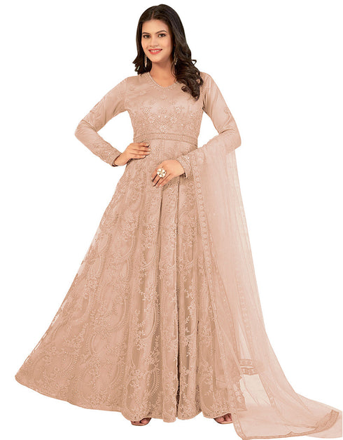modern peach net designer party wear readymade salwar suit with peach japan satin 13448-prt19419 Back View