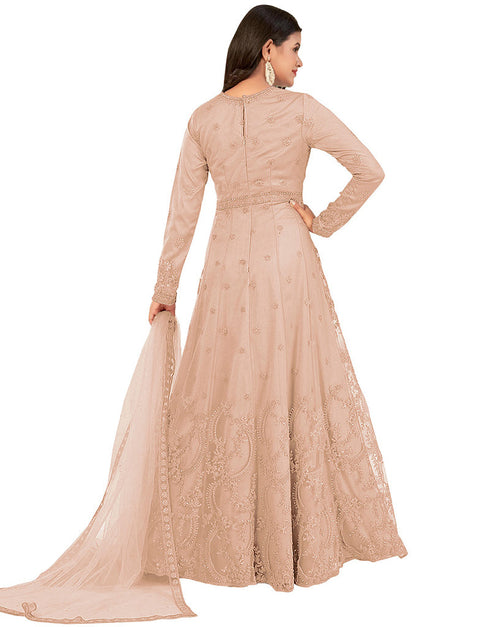 modern peach net designer party wear readymade salwar suit with peach japan satin 13448-prt19419 Front View