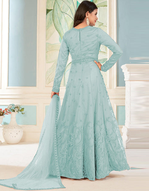 sophisticated sky net designer party wear readymade salwar suit with sky japan satin 13448-prt19420 Close-up View