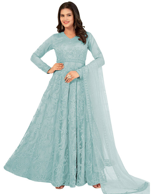 sophisticated sky net designer party wear readymade salwar suit with sky japan satin 13448-prt19420 Back View