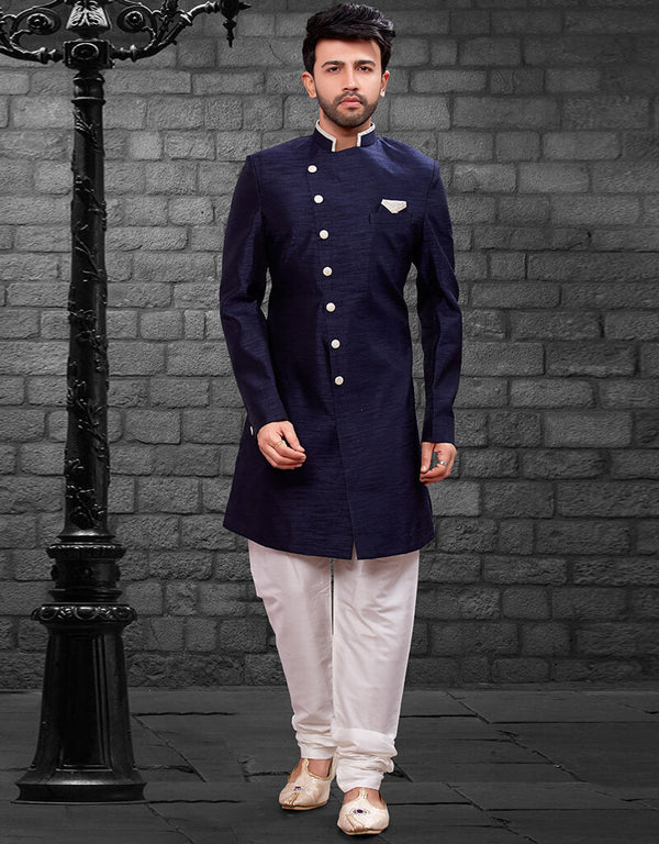 N.Blue Kurta Imported Silk Churidar
