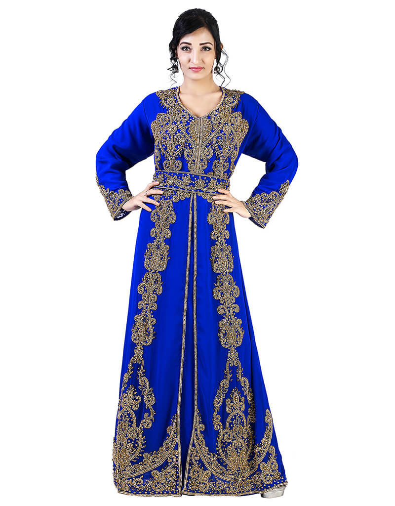 Modern Blue Georgette Pearl Embroidery Kaftan main image 1