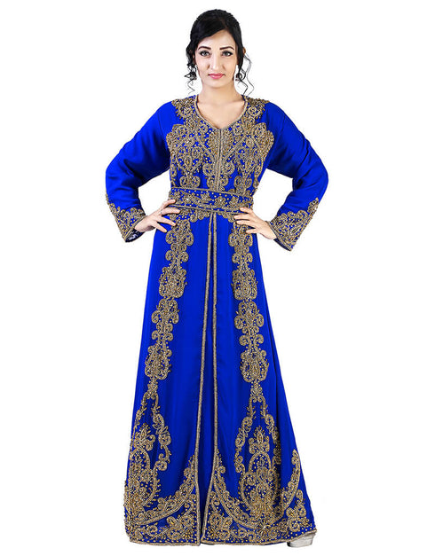 Arabic Royal Blue Georgette Pearl Embroidery Kaftan