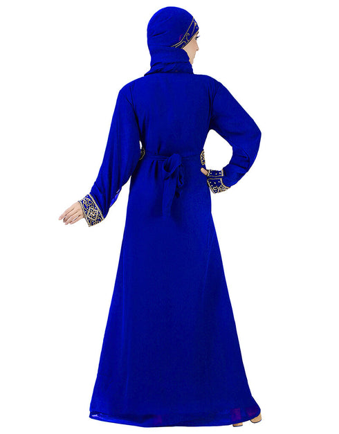 Designer Royal Blue Georgette Hand Zari Embroidery Kaftan