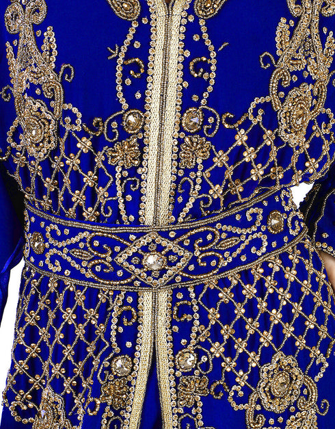 Designer Royal Blue Georgette Hand Zari Embroidery Kaftan