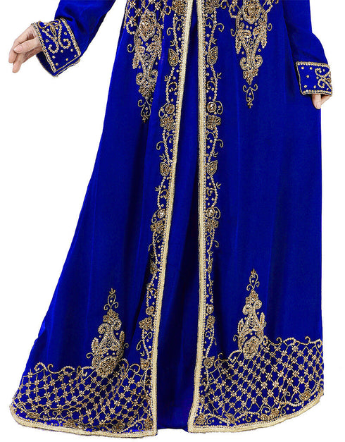Designer Royal Blue Georgette Hand Zari Embroidery Kaftan