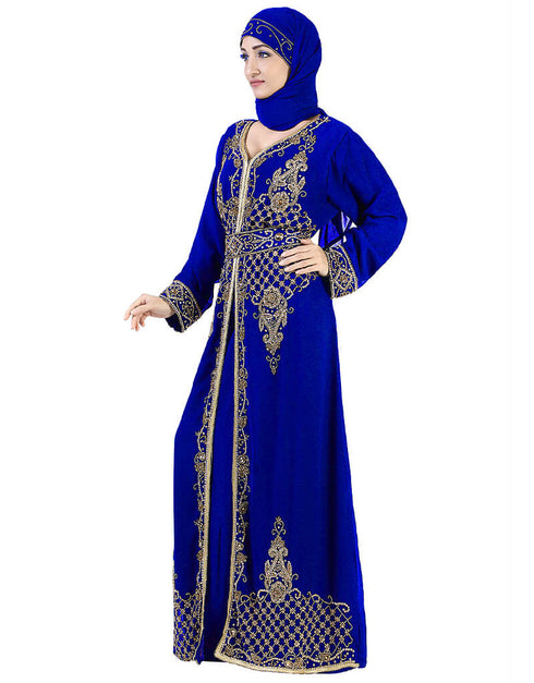 Designer Royal Blue Georgette Hand Zari Embroidery Kaftan