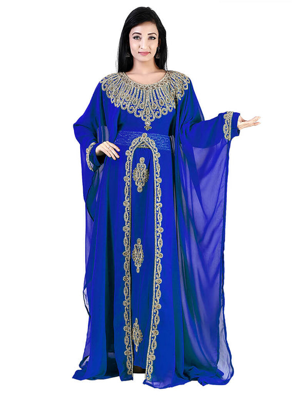 Modern Royal Blue Colored Georgette Heavy Farasha