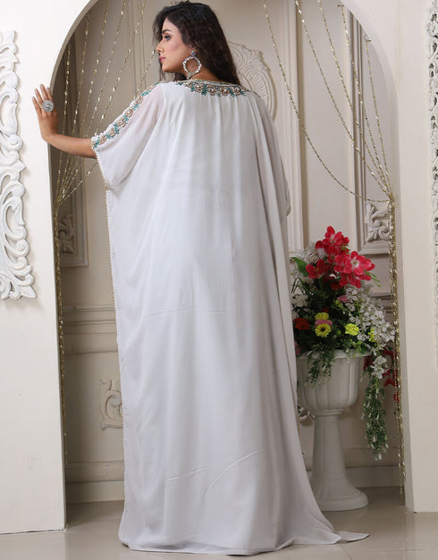 Chic Light Grey Georgette Stones Embroidery Farasha