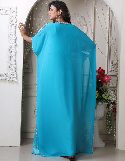 Trendy Firozi Georgette Stones Embroidery Farasha