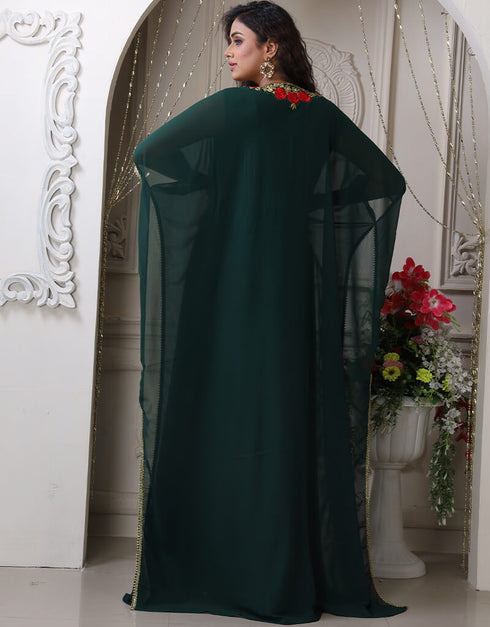 Modern Dark Green Georgette Stones Embroidery Farasha