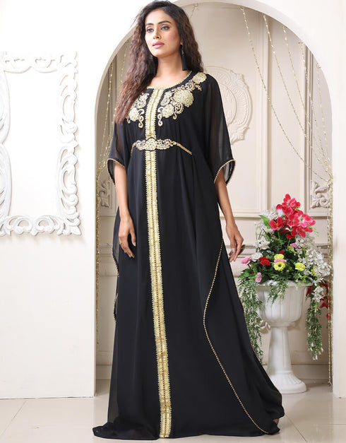 Dubai Black Georgette Stones Embroidery Farasha