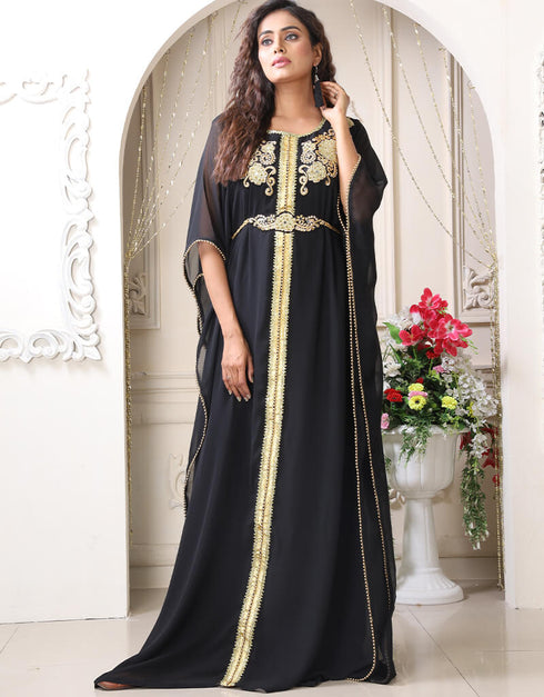 Dubai Black Georgette Stones Embroidery Farasha
