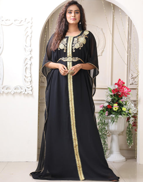 Dubai Black Georgette Stones Embroidery Farasha