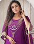 Modest Purple Georgette Stones Embroidery Farasha