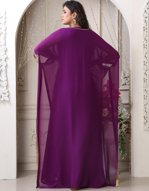 Modest Purple Georgette Stones Embroidery Farasha