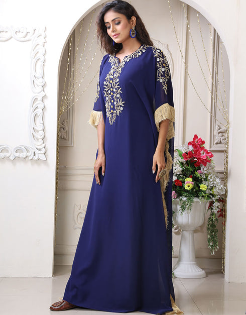 Islamic Dark Blue Georgette Stones Embroidery Farasha